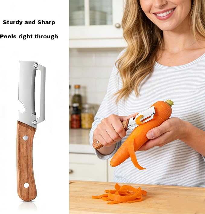 Vegetable Wooden Peeler for Kitchen Tool, Premium 2-in-1 Multifunctional Fruit - Image 2
