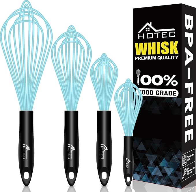 HOTEC 4 Pieces Silicone Whisks Set, Wire Balloon Whisks Egg Beater, Non-slip by Hotec