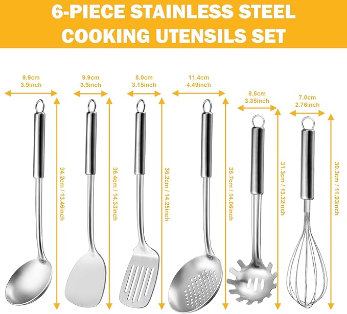 6-Piece Kitchen Cooking Utensils Set, Stainless Steel Kitchen Utensils - Image 2