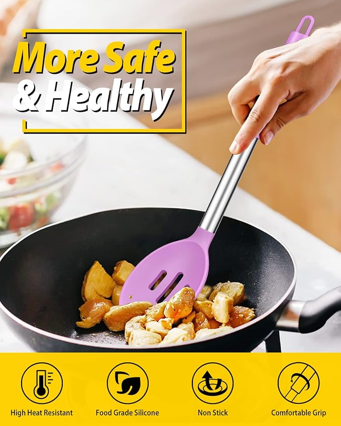 Pack of 2 Large Silicone Cooking Spoons, Non Stick Solid Basting Spoon - Image 5