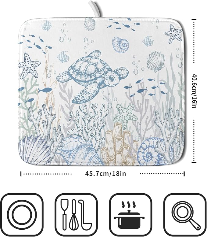 Giwawa Ocean Turtle Dish Drying Mat, Coastal Sea Tortoise Decorative Dish - Image 2