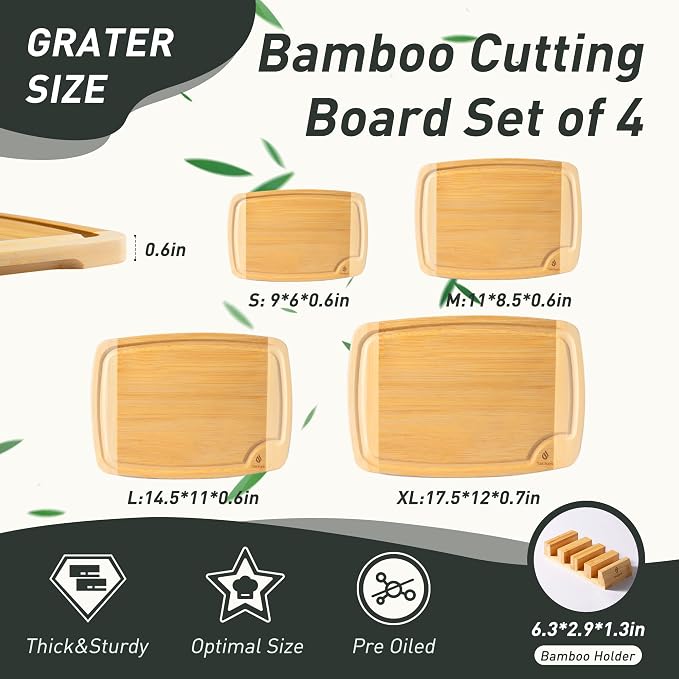 Bamboo Cutting Board Set Non Slip Feet - Image 2