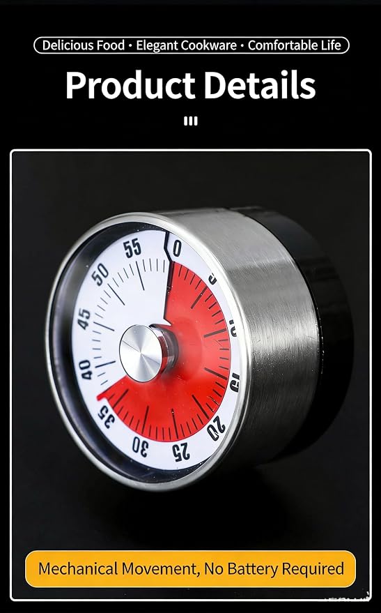 Mechanical Kitchen Timer, 60-Minute Wind Up Countdown Timer - Image 6