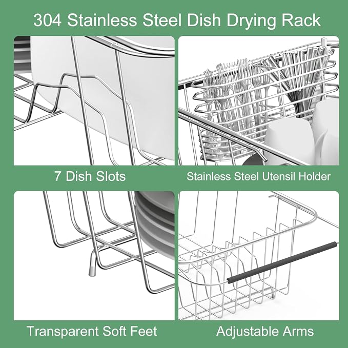 JAQ Over Sink Dish Drying Rack for Small Sink, Compact Expandable 14.25"–22.44" - Image 3