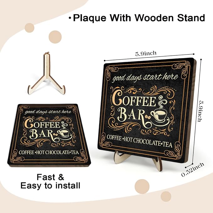 Vintage Coffee Bar Decor Sign, Rustic Wooden Plaque - Image 2