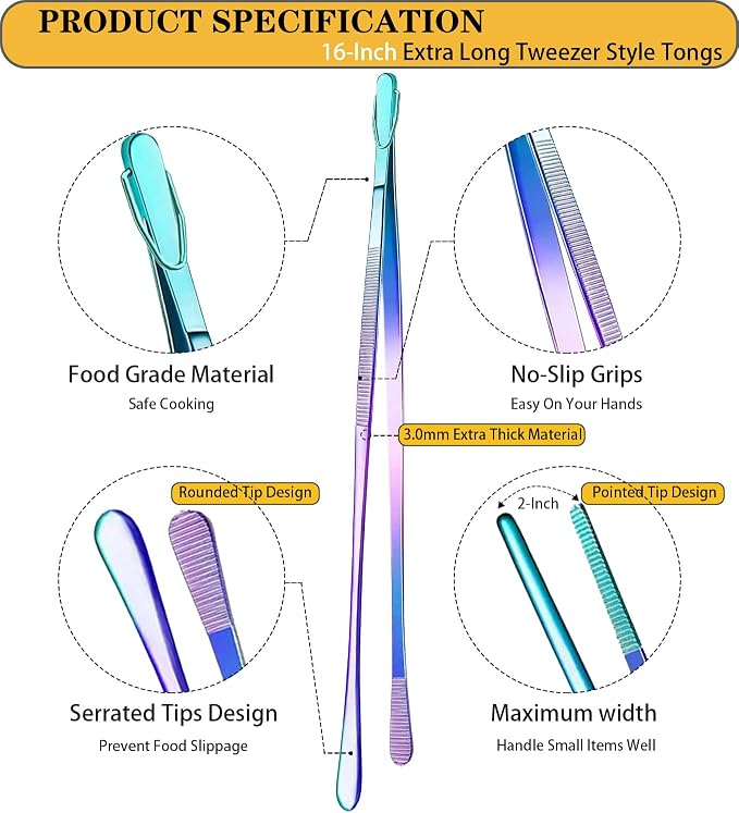 JETKONG 2 Pcs 16-Inch Stainless Steel Fine Tongs Extra Long Chopstick Tongs - Image 2