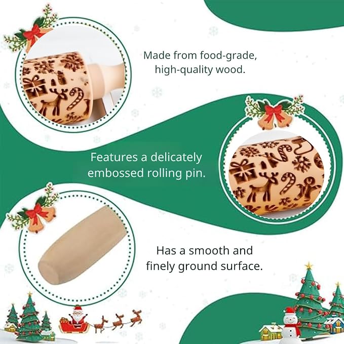 Wooden Embossed Rolling Pin for Baking & Crafts-Easy to Clean, Lightweight - Image 6