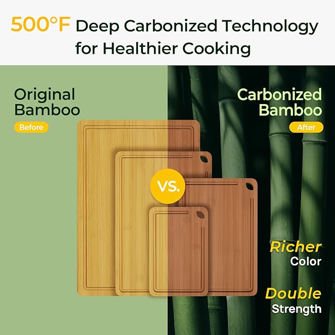 Keechee Wood Cutting Board, Carbonized Bamboo Cutting Boards Set - Image 2