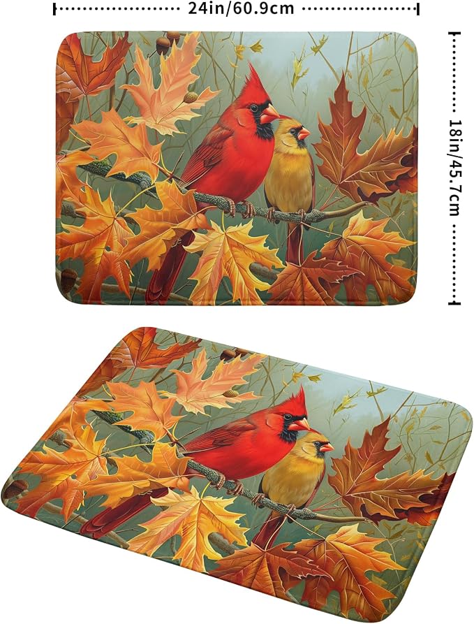 Giwawa Fall Birds Dish Drying Mat 18x24 Inch Autumn Maple Leaf Tree Dish - Image 2