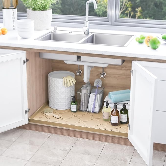 SIKADEER 37" x 22" Under Sink Mat Waterproof, Silicone Mat Kitchen Drawer Shelf - Image 2