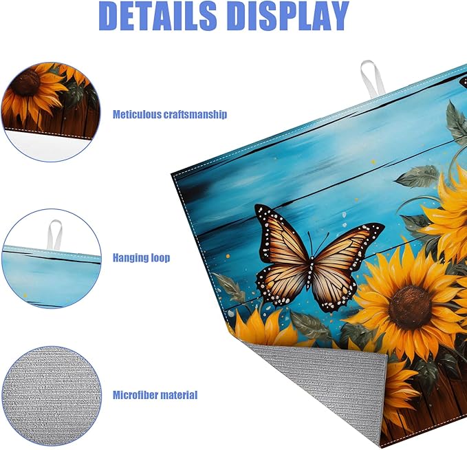 Sunflower Butterfly On Wooden Board Dish Drying Mat - Image 3