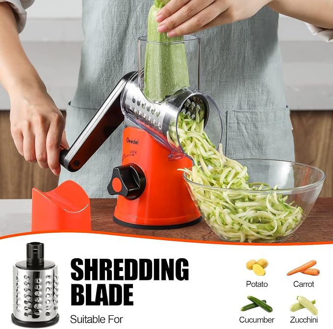 Geedel Rotary Cheese Grater, Kitchen Mandoline Vegetable Slicer - Image 4
