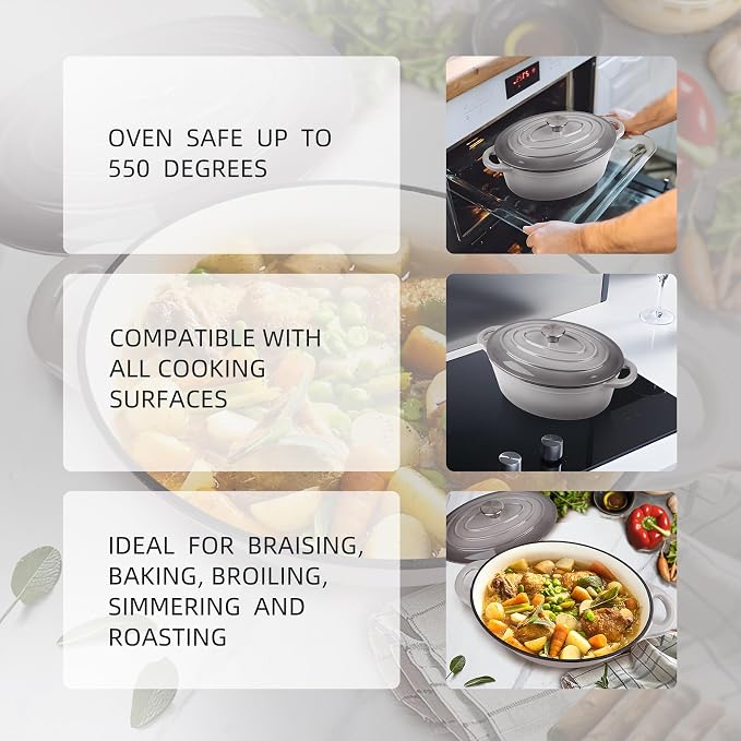 5.5 Quart Oval Enameled Cast Iron Dutch Oven Pot - Image 4