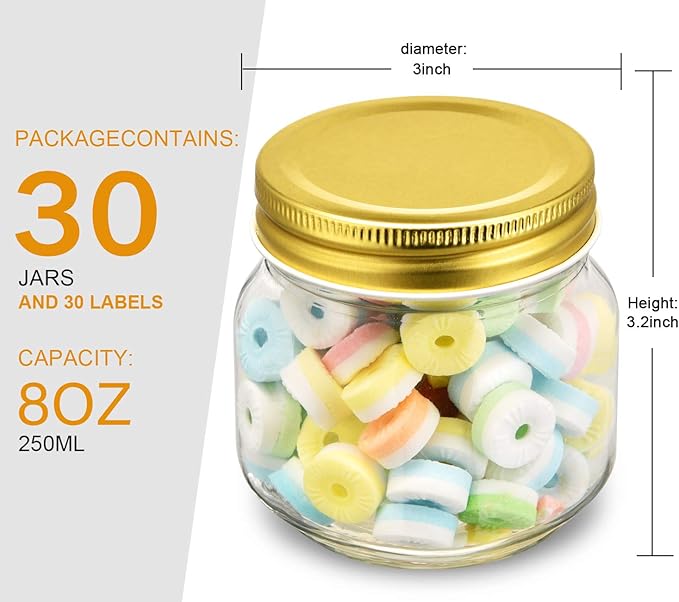 Rainforce Mason Jars 8 oz 30 Pack- Small Mason Jars - Image 4