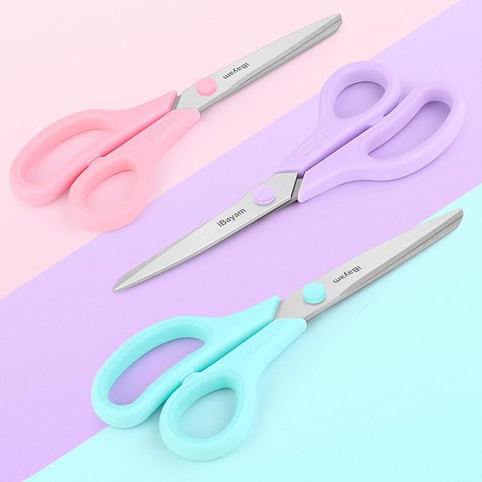 Scissors, iBayam 8" All Purpose Scissors Bulk 3-Pack, Ultra Sharp 2.5mm Thick - Image 2