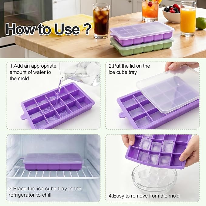 Silicone Ice Cube Trays with Lid, 4 Pack Easy Release Ice Cube Molds - Image 6