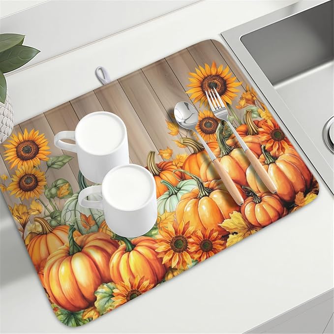 Fall Orang Pumpkin Dish Drying Mat - Image 8