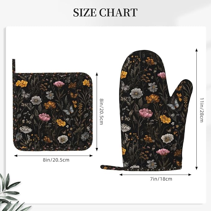 Oven Mitts and Pot Holders Flower Butterfly Boho Botanical Silicone Kitchen - Image 3
