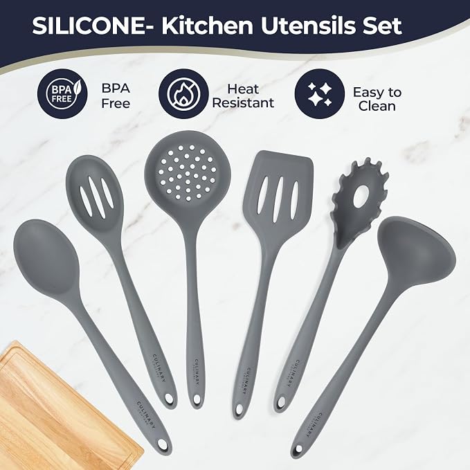 Culinary Couture Grey Silicone Kitchen Utensils Set of 6, Non-Stick - Image 4