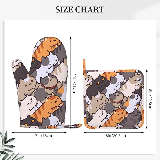 Fun Cat Cartoon Animal Face Oven Mitts and Pot Holders Set of 4 Silicone Heat - Image 3