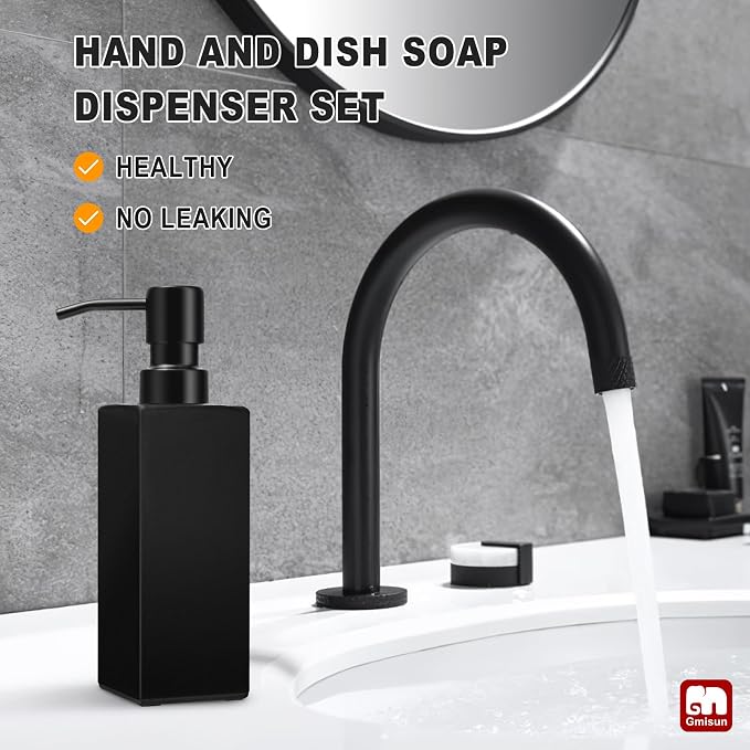 GMISUN Black Soap Dispenser, Hand Soap Dispenser Bathroom, 12 fl oz/350ml Glass - Image 5