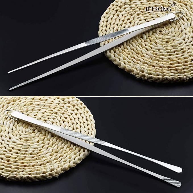 JETKONG 2 Pcs 12-Inch Kitchen Tweezers Fine Tweezer Tongs, Extra-Long Stainless - Image 6