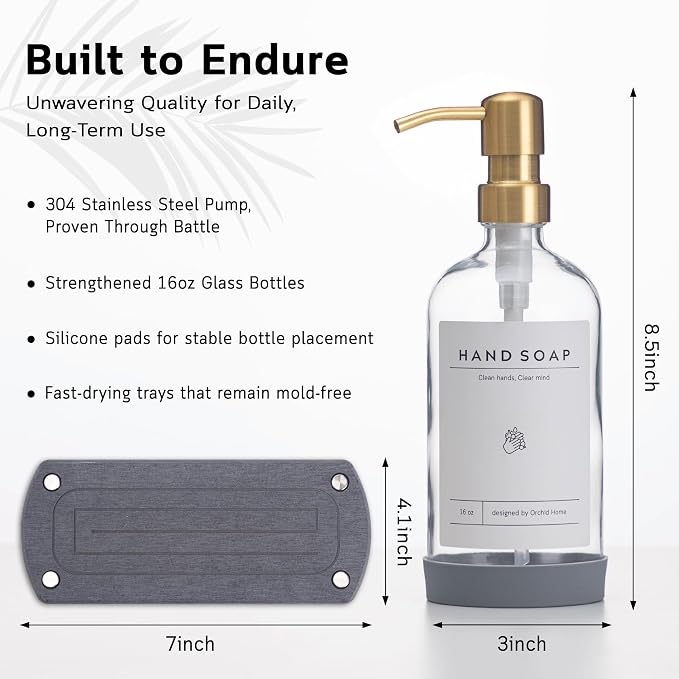 Kitchen Soap Dispenser Set - 16OZ Clear Glass Bottle - Image 4