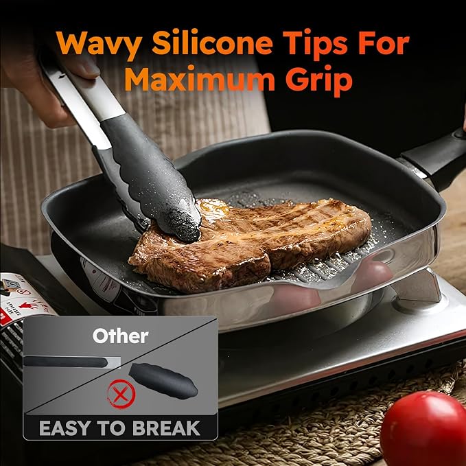 HST Tongs for Cooking with Silicone Tips, Non Stick Kitchen Tongs with Silicone - Image 6
