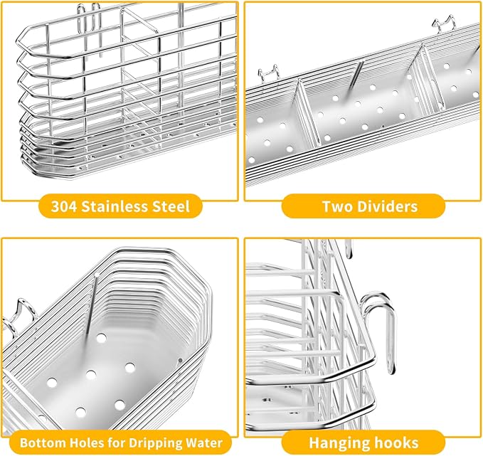 JAQ Utensil Holder for Sink, Sus304 Stainless Steel Rust Free Silverware - Image 4