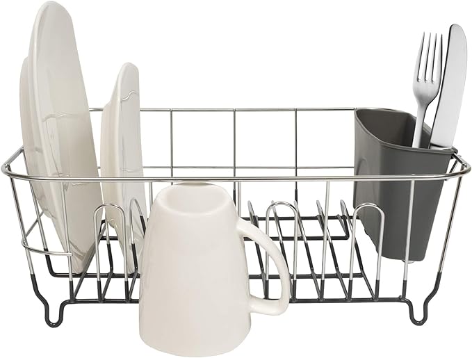 Dish Drying Rack & Cutlery Holder 2 Piece Set Compact Sink-Fitting Dish Drainer - Image 3
