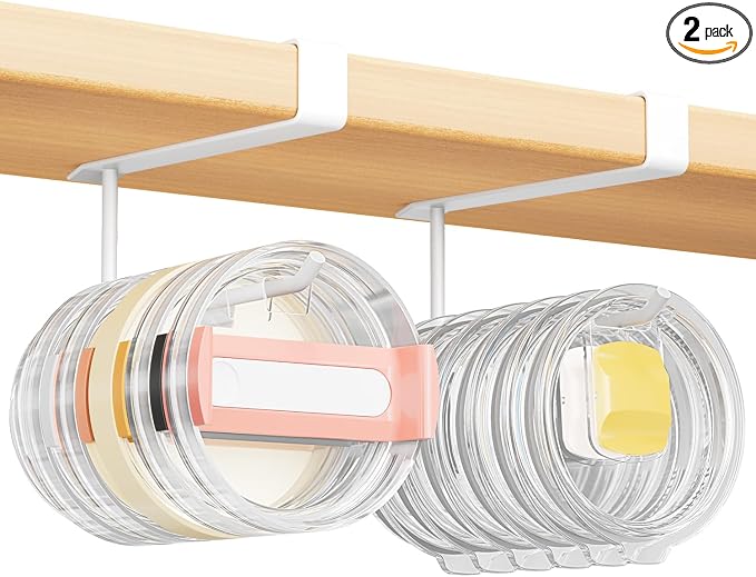 2 Pack Tumbler Lid Organizer, Under Cabinet Cup Lid Holder by AMAWARMHOMELIFE