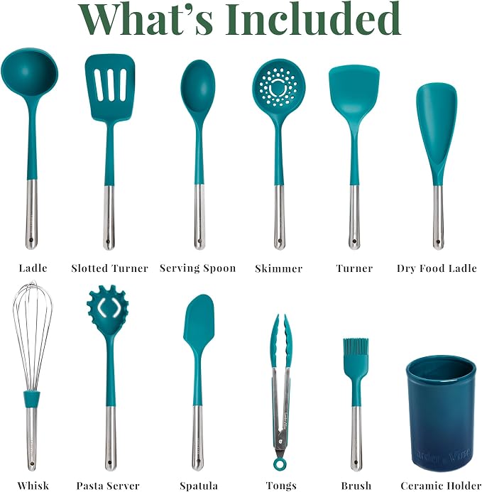 Larder & Vine 12-Piece Silicone Kitchen Cooking Utensils Set - Image 3