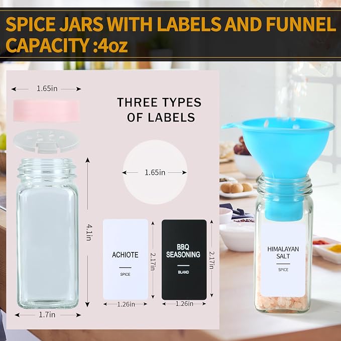 48 Glass Spice Jars with Labels, Spice Jar Set, 4oz Seasoning Containers - Image 3
