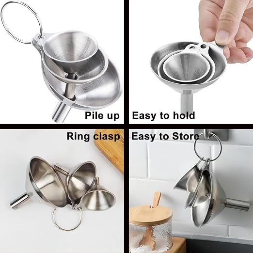 Funnels for Kitchen Bottle Filling, Lmoszuak Mini Stainless Steel Funnels - Image 3