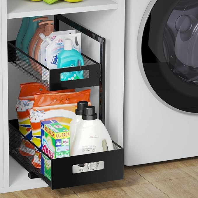 Petiza Under Sink Organizer Pull Out Cabinet Organizer Adjustable Height 2 Tier - Image 6