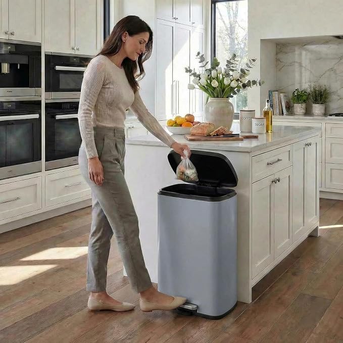 13.2 Gal Kitchen Trash Can, 50L Recycling or Garbage Bin, Brushed Stainless - Image 9
