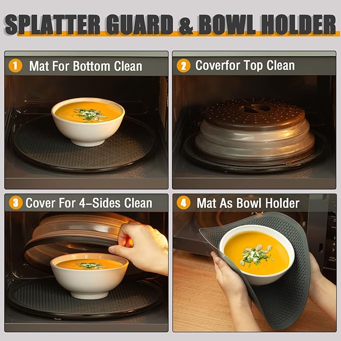 12"&10" Microwave food Cover and Mat, Large Vented Collapsible Splatter Guard - Image 8
