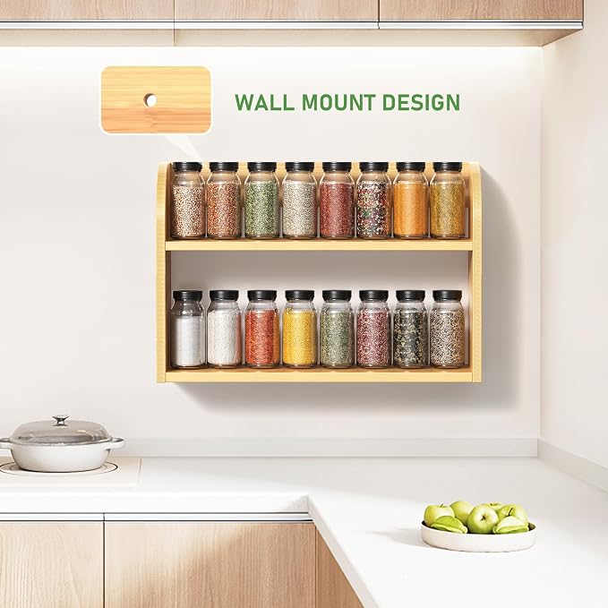 ROMGUAR CRAFT 2 Tier Bamboo Spice Rack, Countertop or Wall Mounting Wood Spice - Image 2