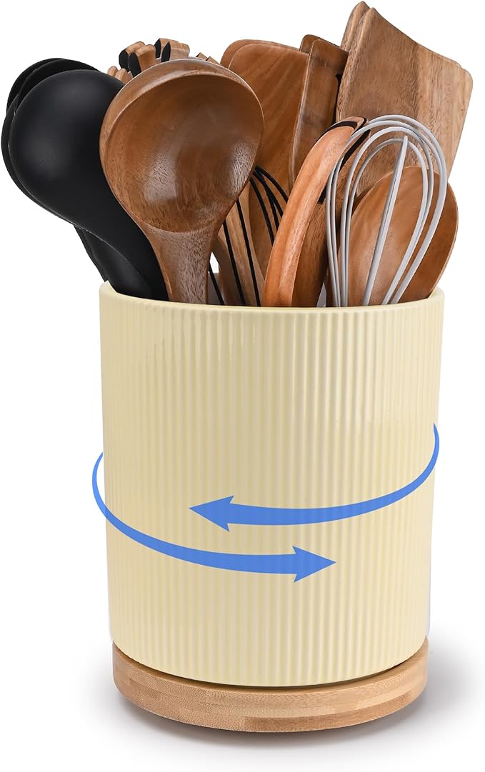 QUELIEN Utensil Holder, 360° Rotating Ceramic Kitchen Utensil Holder by QUELIEN