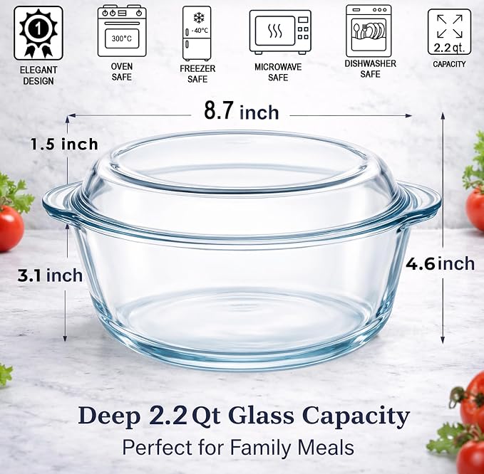 Ums 2.2 Quart Glass Casserole Dish - Image 2