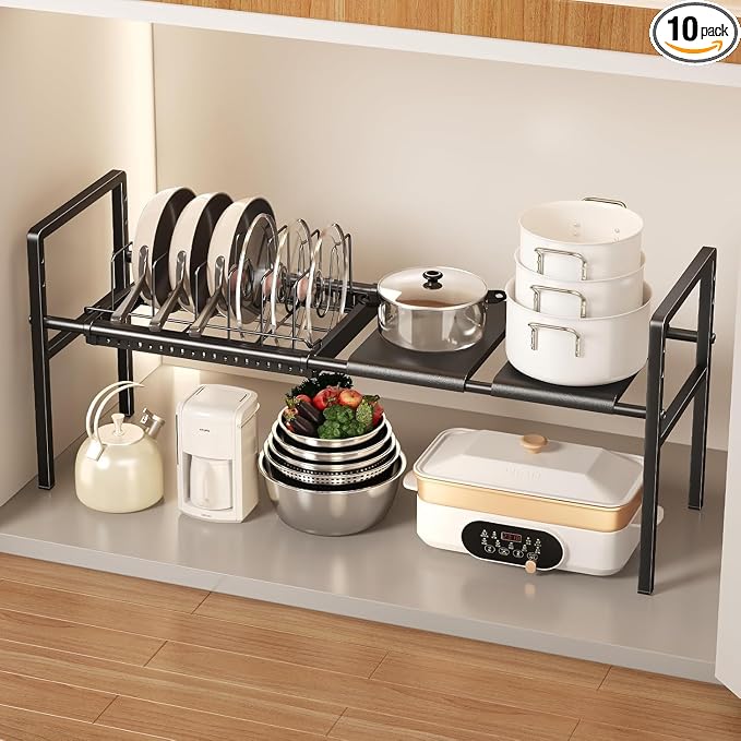 Mustorn Pots and Pans Organizer Under Cabinet, Expandable 1 Tier Under Sink by MUSTORN