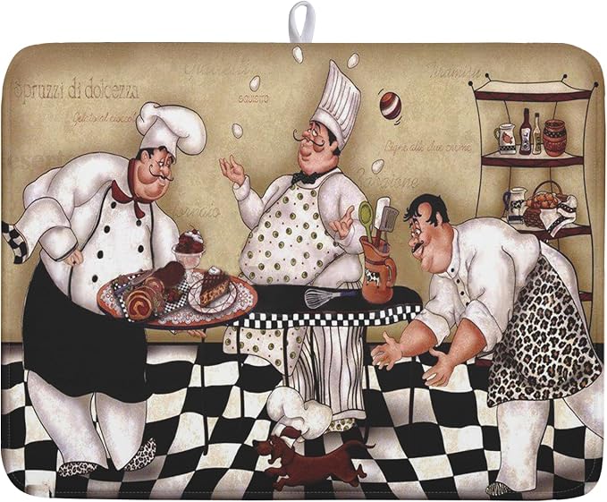 Fat Chef Dish Drying Mat For Kitchen Counter 18x24 Inch Microfiber Absorbent by Kawani