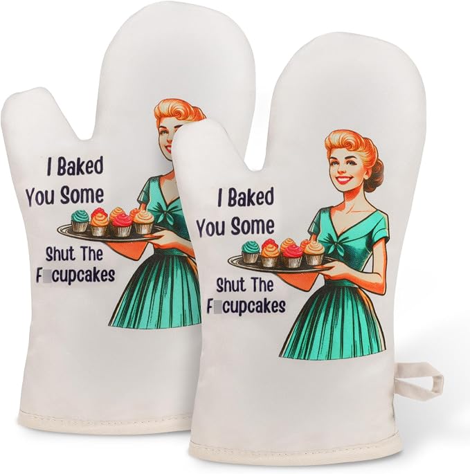 Miracu Funny Oven Mitts for Women, Cute Oven Mitt Set, Fun Kitchen Mittens by Miracu