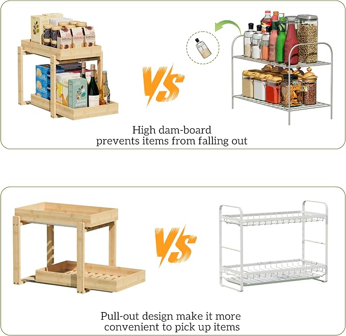 APRTAT 2 Pack Under Sink Organizer, Bamboo Wooden 2-Tier Pull-Out Storage - Image 7
