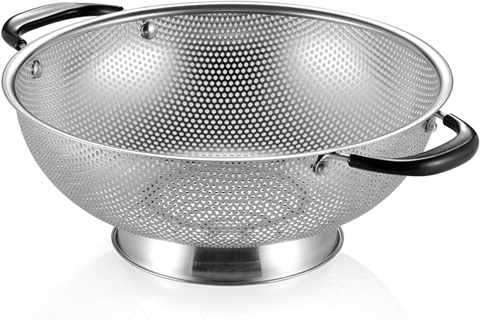 Tiawudi 18/8 Stainless Steel Colander, Easy Grip Micro-Perforated 5-Quart by Tiawudi