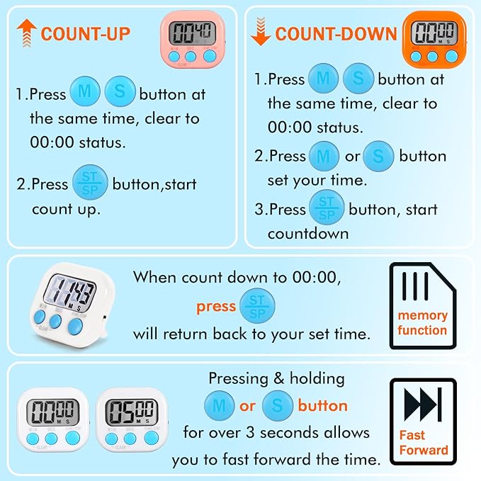 6 Pack Multi-Function Electronic Timer, Learning Management, Suitable - Image 3