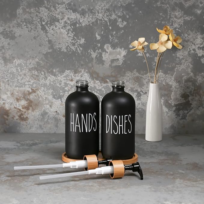 MOMEEMO Black Soap Dispenser Set, Contains Hand and Dish Soap Dispenser - Image 4