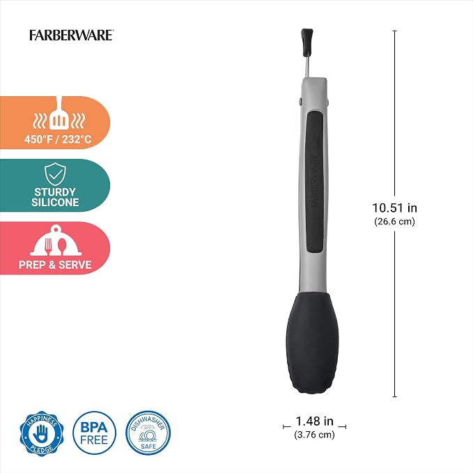 Farberware Silicone-Tipped Locking Kitchen Tongs – Heat Resistant, Nonstick Safe - Image 2
