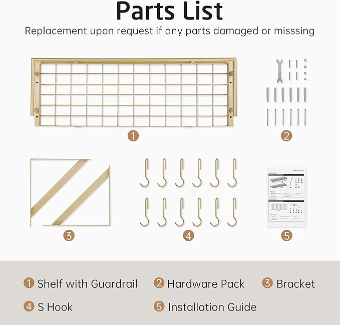 KES 30-Inch Gold Pot Rack, Wall Mounted Hanging Pot and Pan Organizer - Image 9
