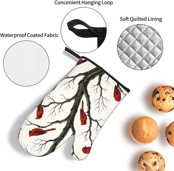 Christmas Pot Holders and Oven Mitts Set of 3, Winter Red Cardinal Kitchen - Image 5
